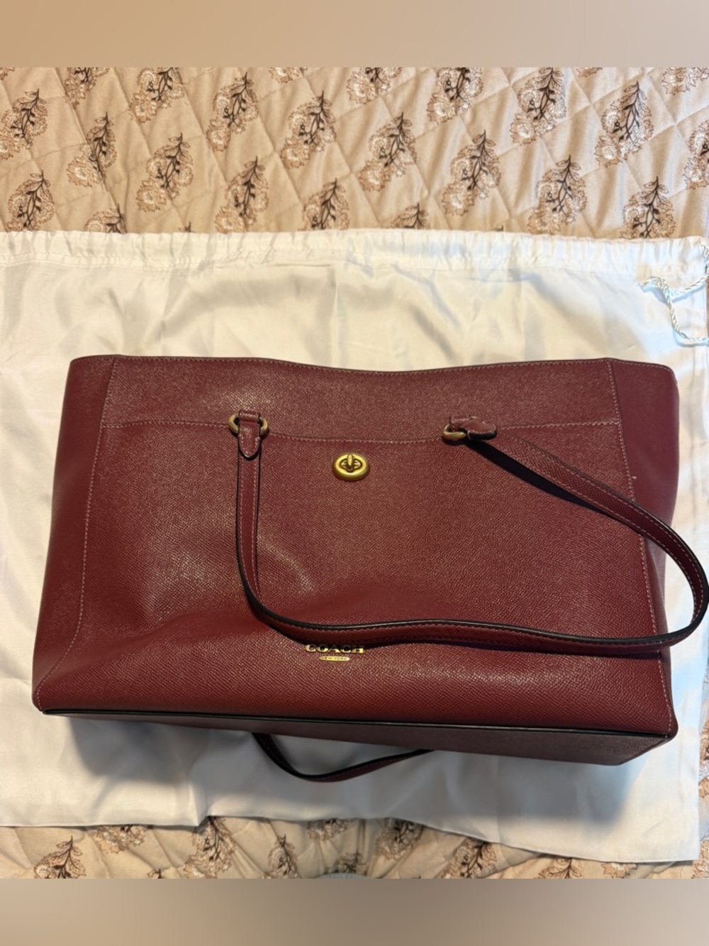 Coach Burgundy Leather Tote Bag with Gold-Tone Accent - Picture 9 of 9